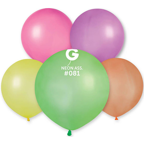 19" Neon Assorted Latex Balloons 25pk